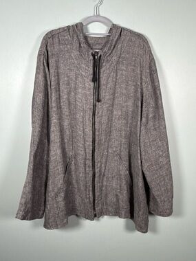 Flax Linen Jacket Lagenlook Layered Size XL Marled Brown With Hood Size 3X 22 24